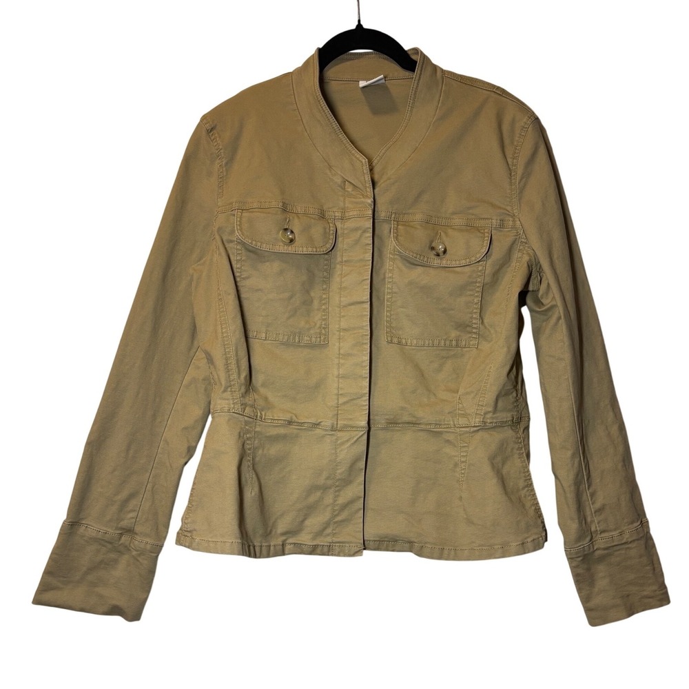 Cabi Khaki Utility Jacket Tan Military Button Cuff Peplum - Medium